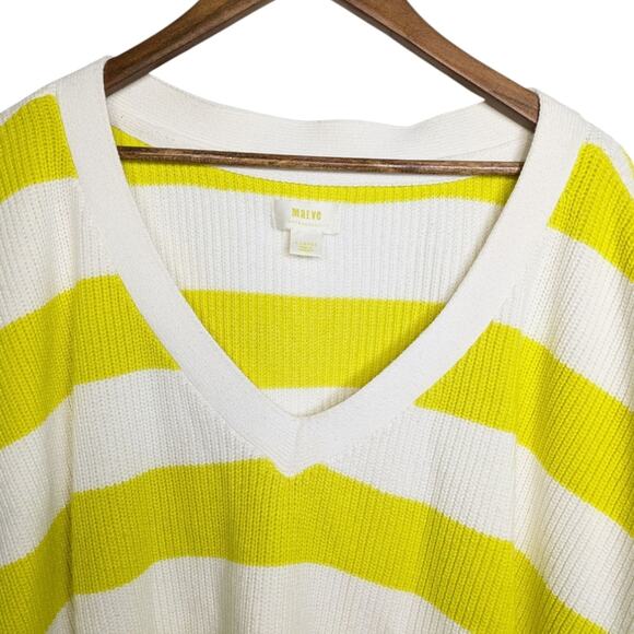 Anthropologie Maeve V Neck Sweater Tee XL Oversized Striped Chartreuse Yellow - Picture 3 of 11